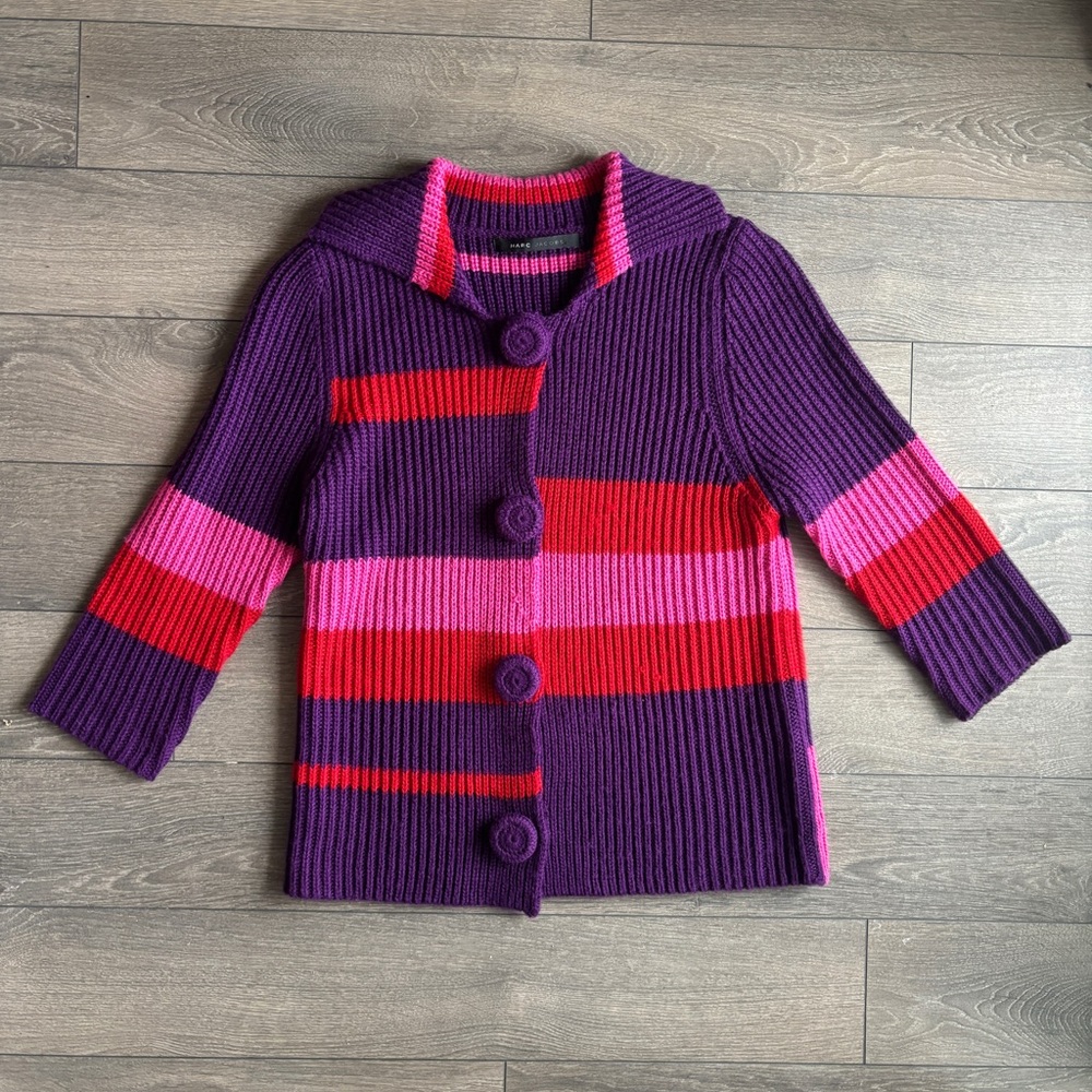 Marc Jacobs Cardigan Colour Block Striped Wool Blend | Size S-M - Picture 5 of 10